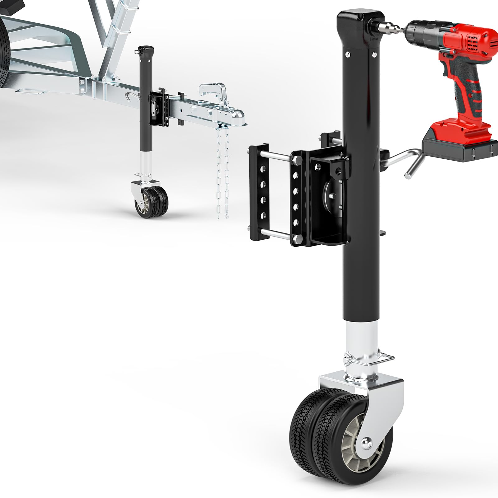 Photo 1 of Trailer Jack with Dual Wheel, Adjustable 14”-42” Drop Leg, Universal Heavy-Duty RV Tongue Jack with 2000lbs Capacity(Not for Lifting), Bolt on Trailer Jack for Utility Yacht Boat