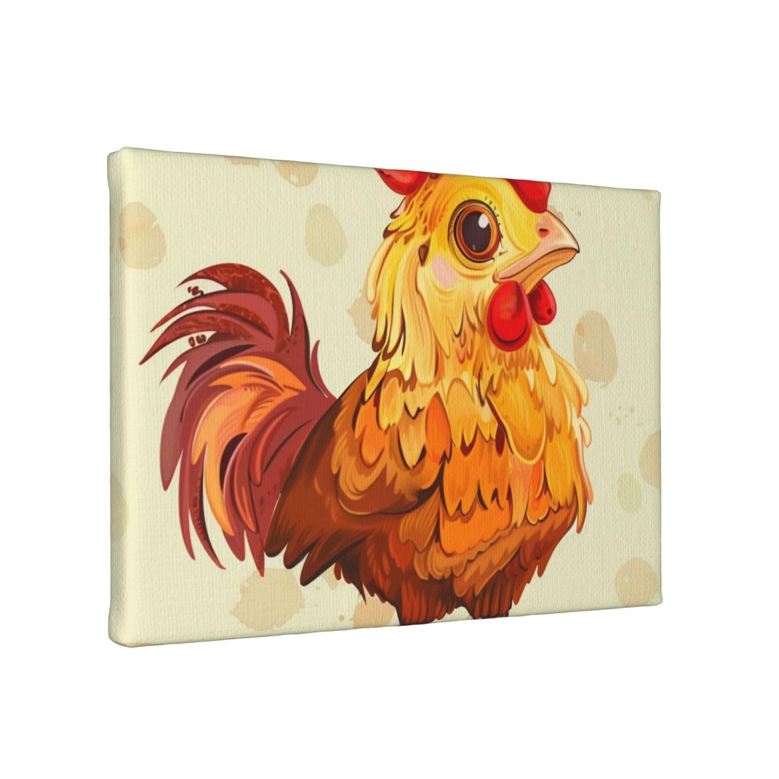 YKLJG Chicken Chick Printed Wall Art Canvas Painting 30x20 CM Wooden Framed Picture Painting Artwork Prints for Bedroom Kitchen Home Office Decor
