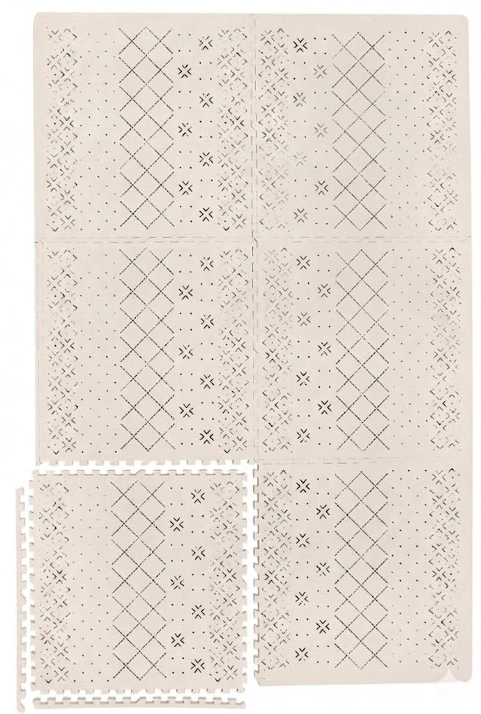 Yay Mats Stylish Extra Large Puzzle Play Mat, Thick, Soft, Non - Toxic Foam Covers 6 ft x 4 ft. Expandable Tiles with Edges - EVA Foam Play Mat for Floor (Carter Mudcloth Tan)