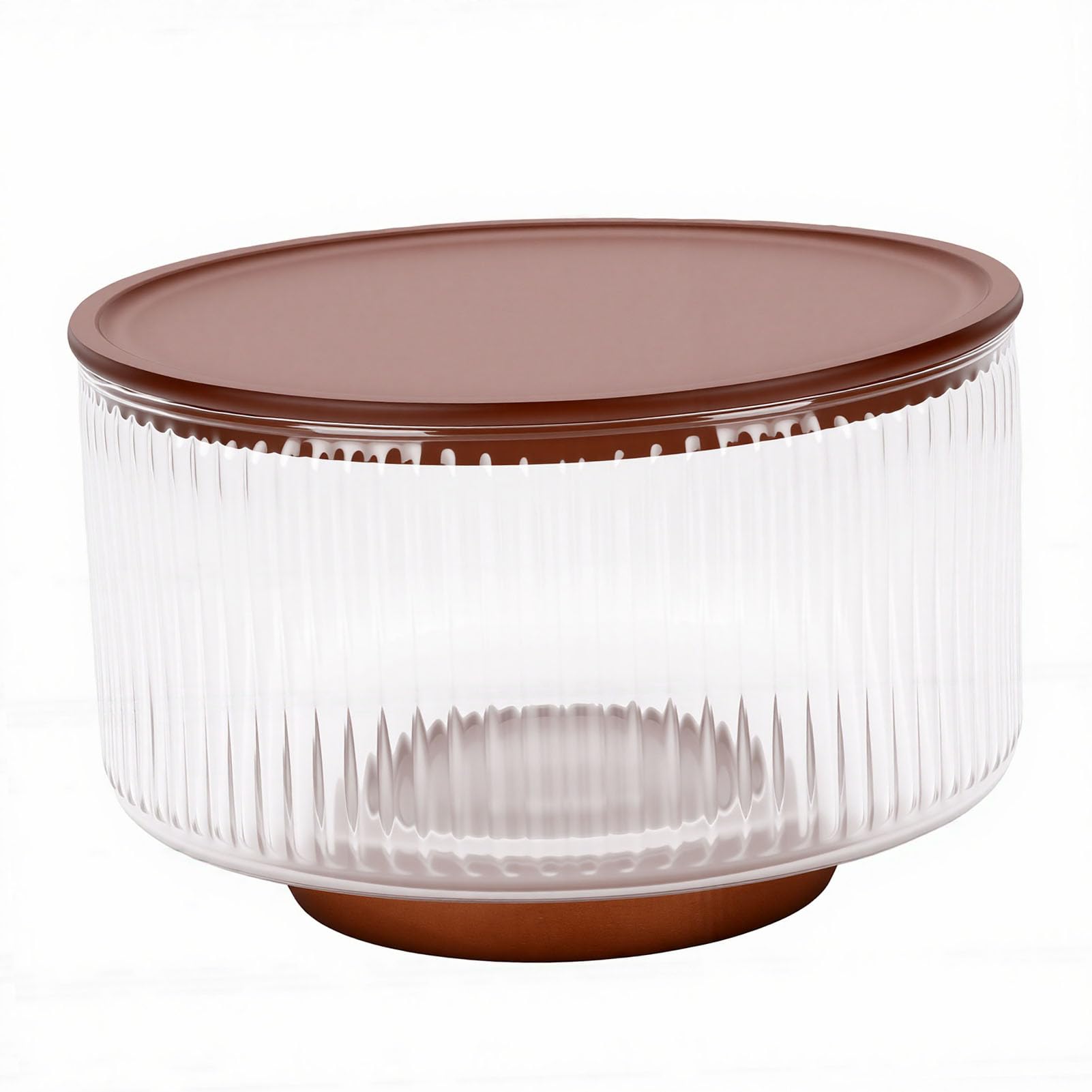 SUNGOOYUE Ensaladeras de Vidrio Ensaladera de Vidrio, con Base de Madera, Tazón de Servicio Acanalado de 9 Pulgadas para Ensalada (claro)