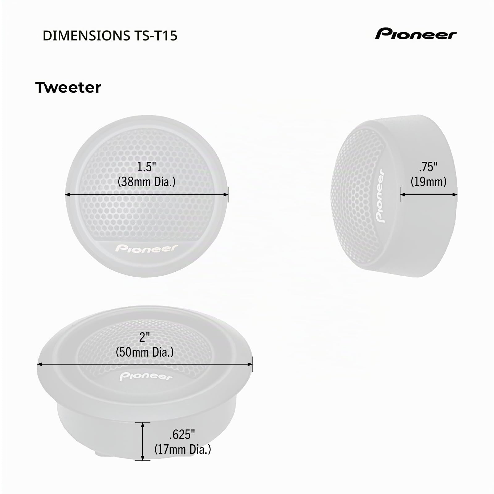 Pioneer ts-t15 120 W 40rms 3/10,2 cm Tweeter Dôme Souple