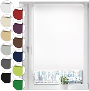 Sonello Estor Opaco sin perforación 60cm x 130cm Blanco, Persiana Enrollable Blackout para Puertas y Ventanas con Cadena, Persianas Enrollable para fijación sin taladrar con Clip, protección Visual