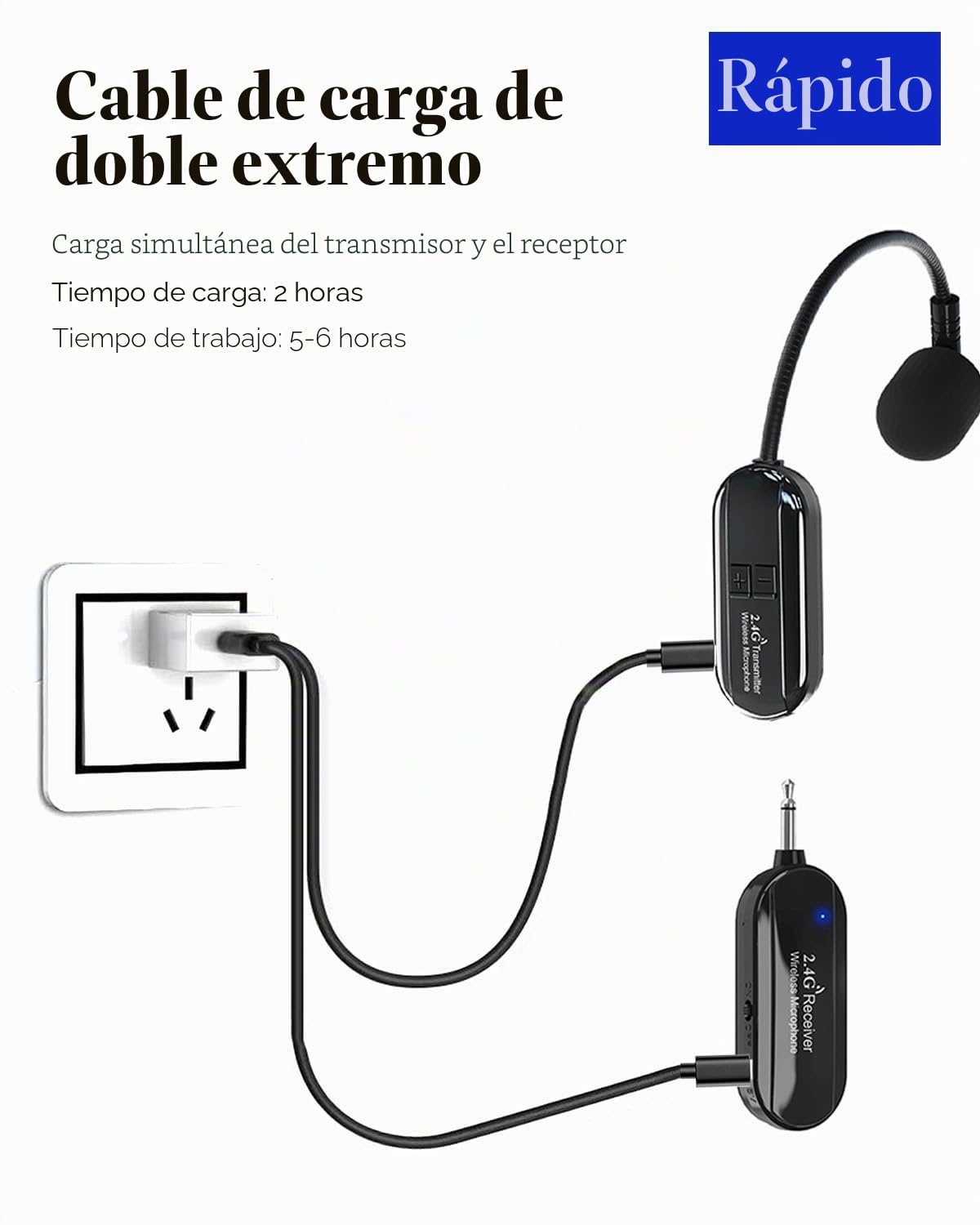 Micrófono Inalámbrico Diadema, 2.4G Micrófono de Diadema Inalámbrico 2 en 1, Alcance 50M, Microfono Profesor inalambrico,para Guía Turístico, Amplificador de Voz, Sistema PA