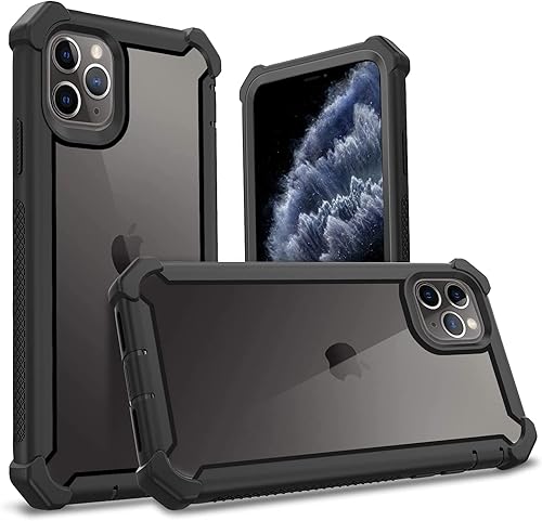 Funda compatible con Apple iPhone 11 Pro Max, [transparente y negro] a prueba de golpes, resistente, funda protectora para teléfono, funda rígida