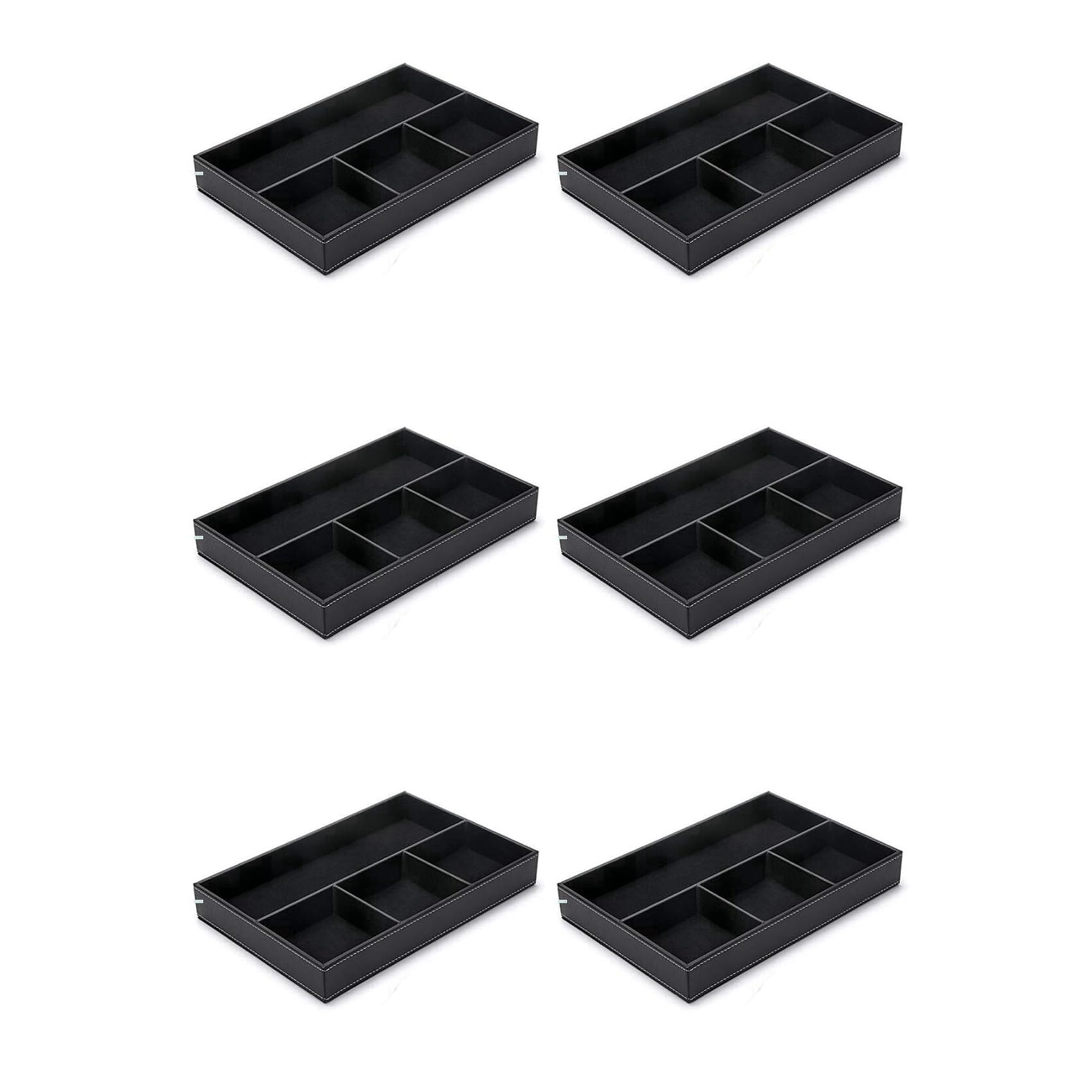 Aundhegrtt 6X 4 Slots Desk Drawer Organizer, Pu Leather Drawer Storage Organizer Divider (Black)