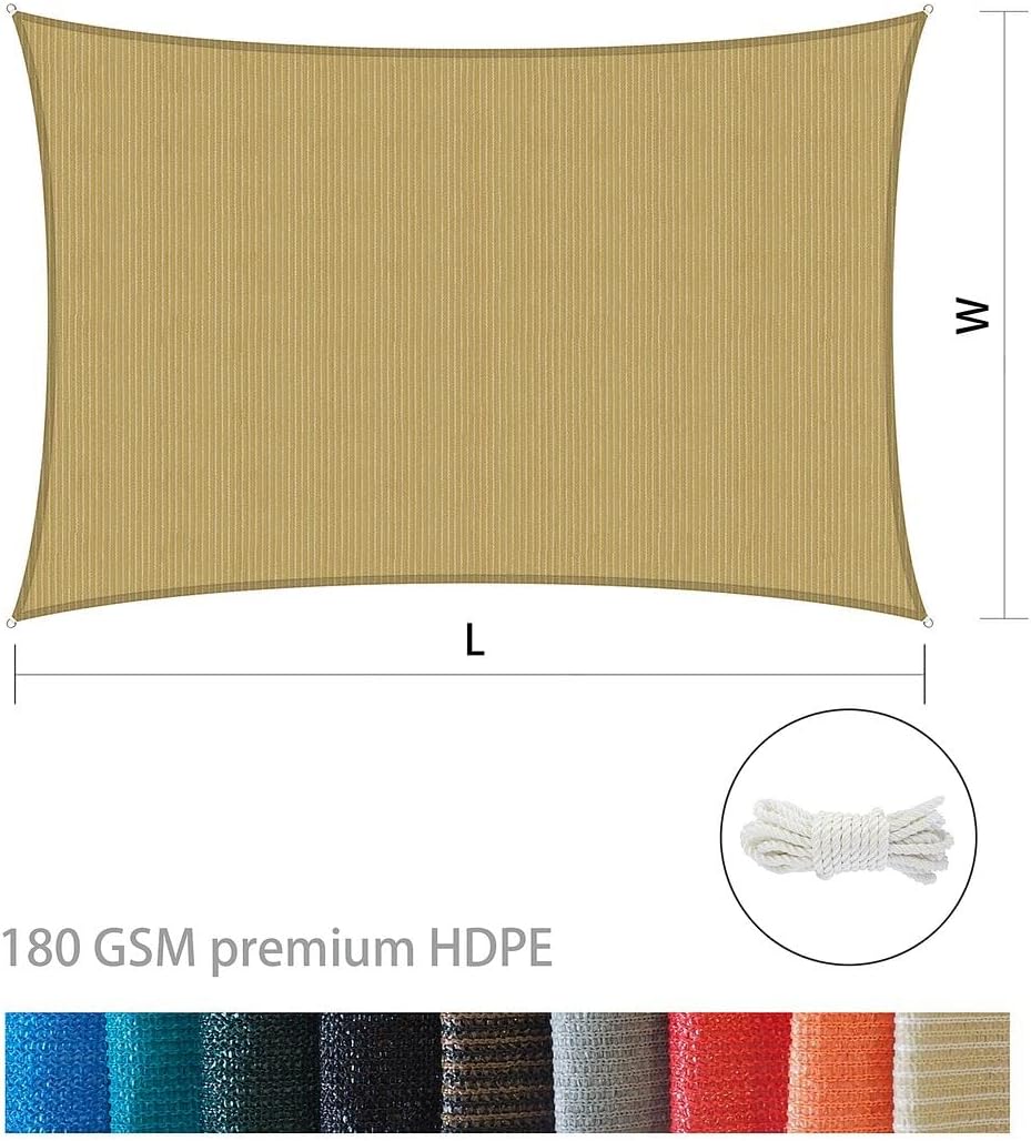 Houssity 14' x 26' Tan Beige Sun Sail Canopy Awning Shade Cloth Cover for Yard Patio Deck Carport Driveway Swimming Pool Pergola