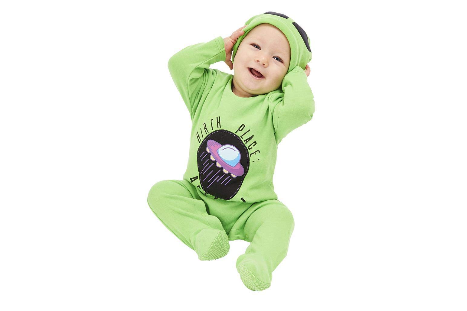 Smiffys Alien Baby, Green All In One & Hat, Halloween Child Fancy Dress, Alien Dress Up Costumes, Baby - Age 9-12 Months - Image 2