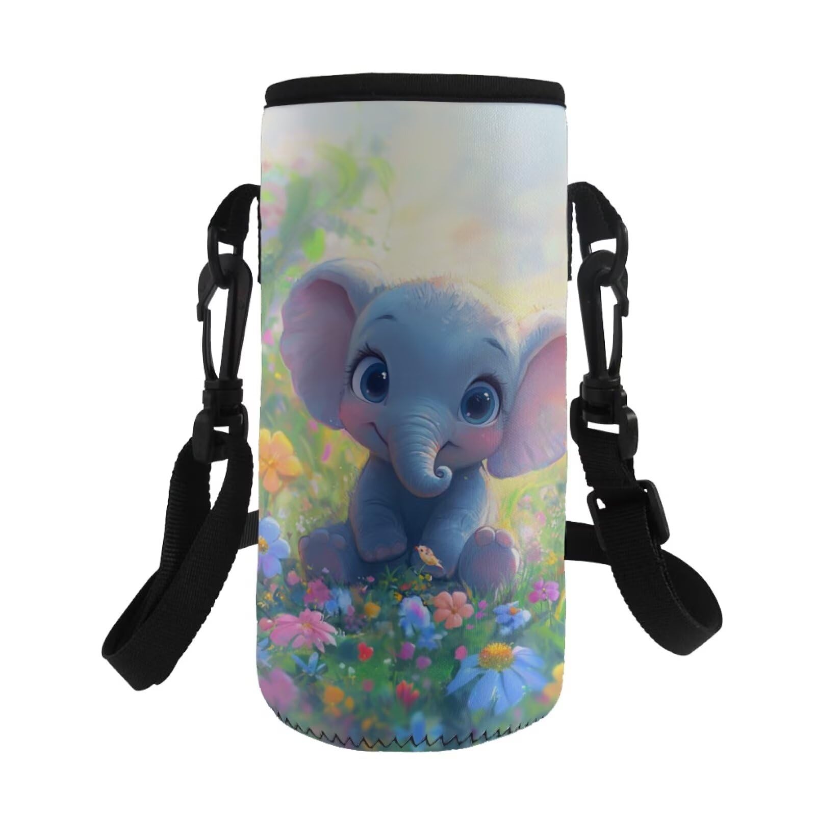 COEQINE Kawaii Elephant Water Bottle For Kids Girls 10-11 School With Water Bottle Carrier Insulated Neoprene Holder Bag Case Pouch Adult Kids Walking Hiking Adjustable Shoulder Strap