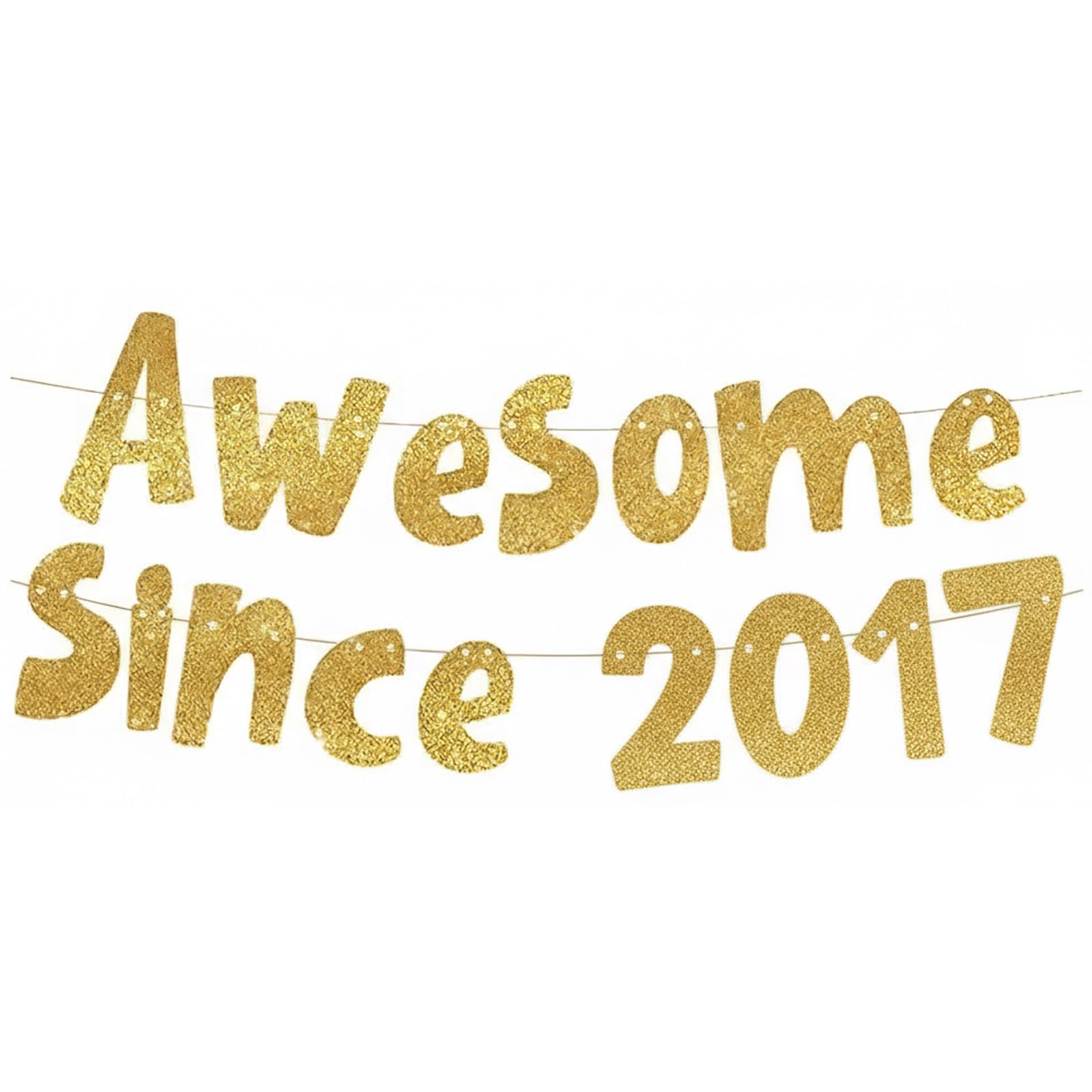 AIKOBAA 9th Birthday Banner Decorations Gold - Awesome Since 2017 Glitter Banner, Happy Birthday Party Decor for Boys and Girls, Wall Decor, Photo Backdrop (Age 9)