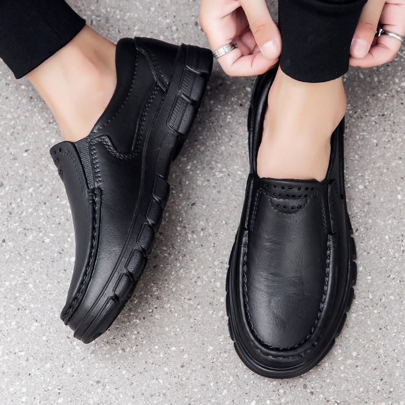 Men's Black Leather Slip-On Shoes Stitching Adhesive Craft Sturdy Non-Slip Sole Soft Upper Contemporary Casual Shoes Stylish Business Shoes4