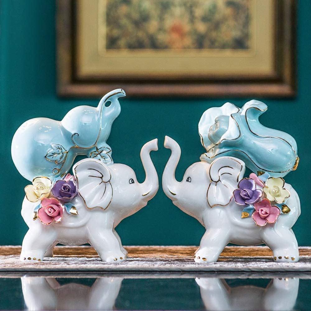 Estatuas de Elefante de cerámica, Adornos Decorativos para el hogar, decoración de Feng Shui Chino, atraen Riqueza y Buena Suerte