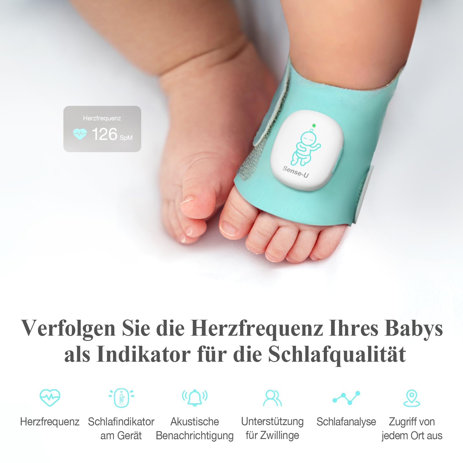 Sense-U Smart Sock Baby Monitor - Monitoraggio Sonno, 0-18 Mesi