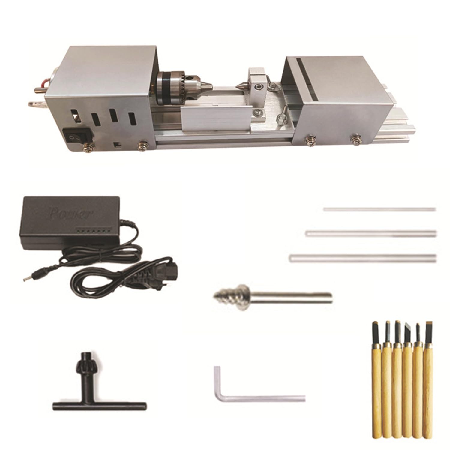 Torno Mini 6 en 1, Máquina DIY para Fabricar Modelos de Madera: Perforación, Torneado y Pulido de Perlas, Para Tallado y Pulido de Madera