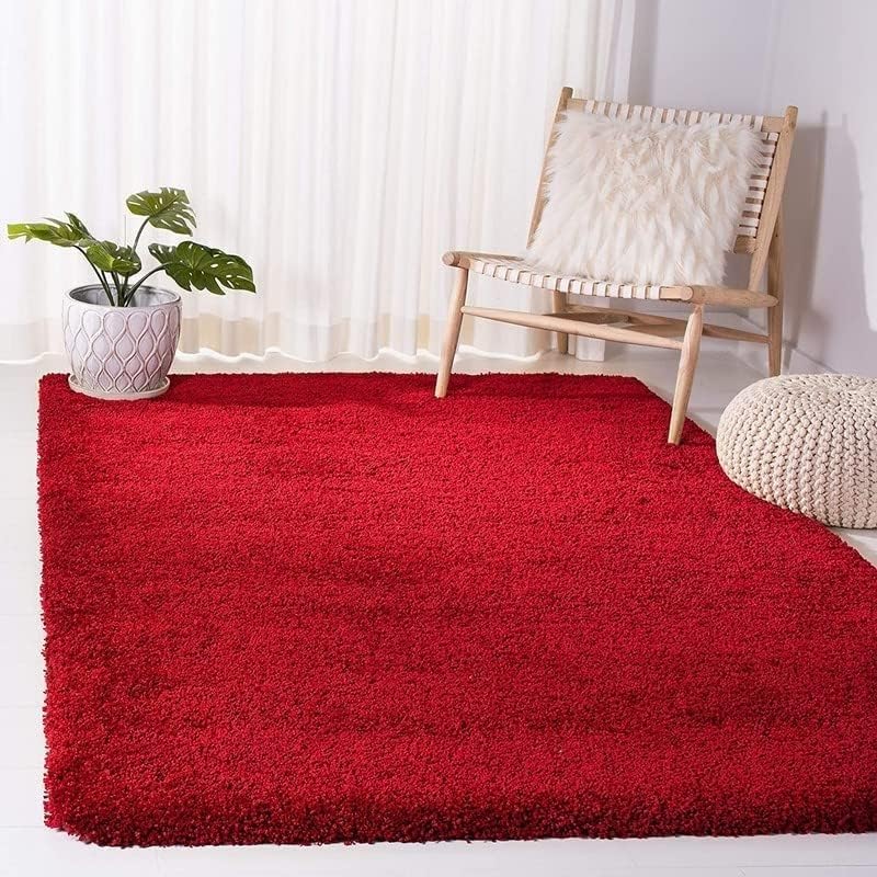 Image of RUG ERA Shaggy Carpet for Living Room 9X12 FEET Fluffy Rug for Bedroom Floor Modern Non-Slip Floor Mat & Galicha for Home Decor | Cozy Area Carpet (Plain Red)