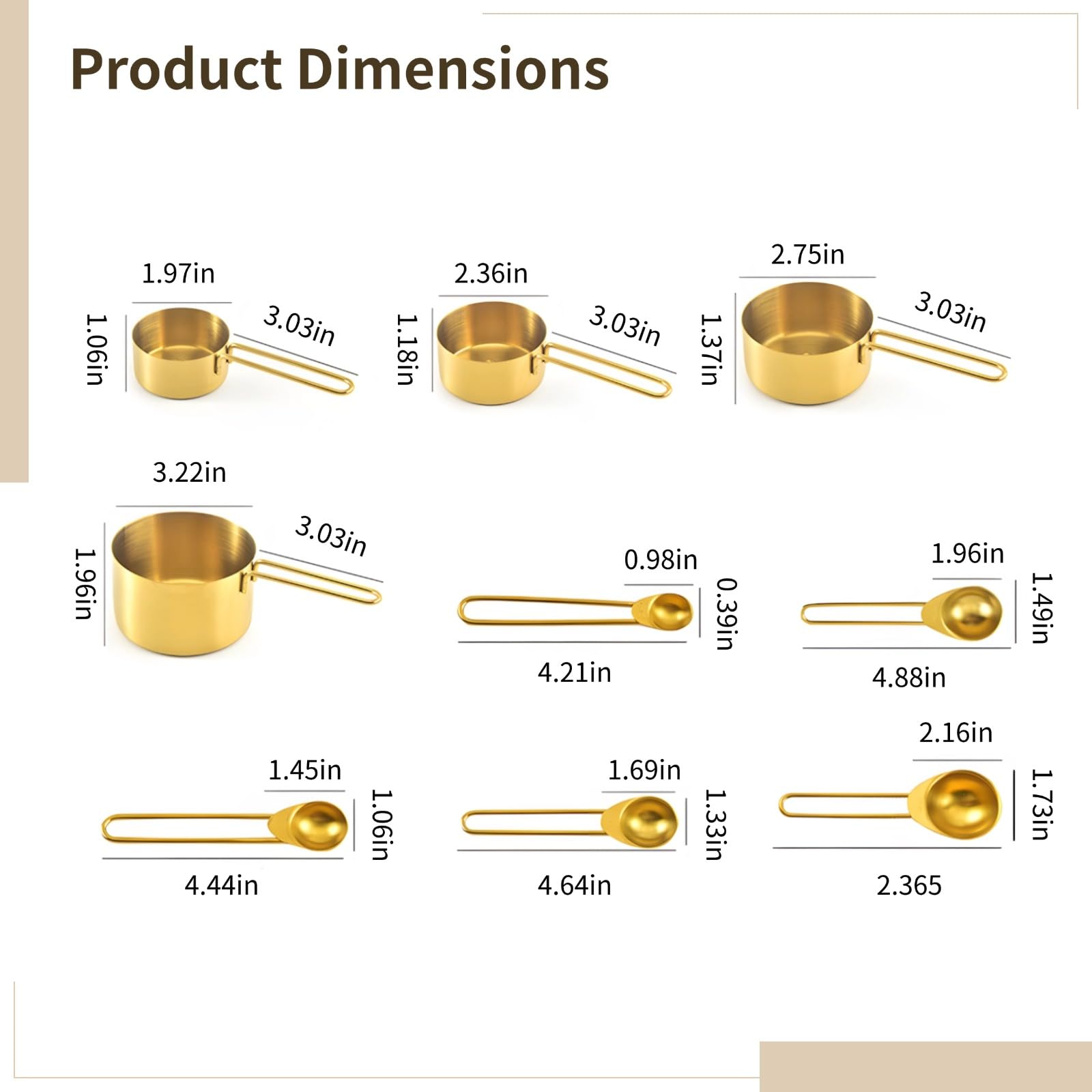Messbecher und Messlöffel Set, Edelstahl, 9 Teile, mit eingravierten Markierungen, stapelbares goldenes Messset für Backen und Kochen