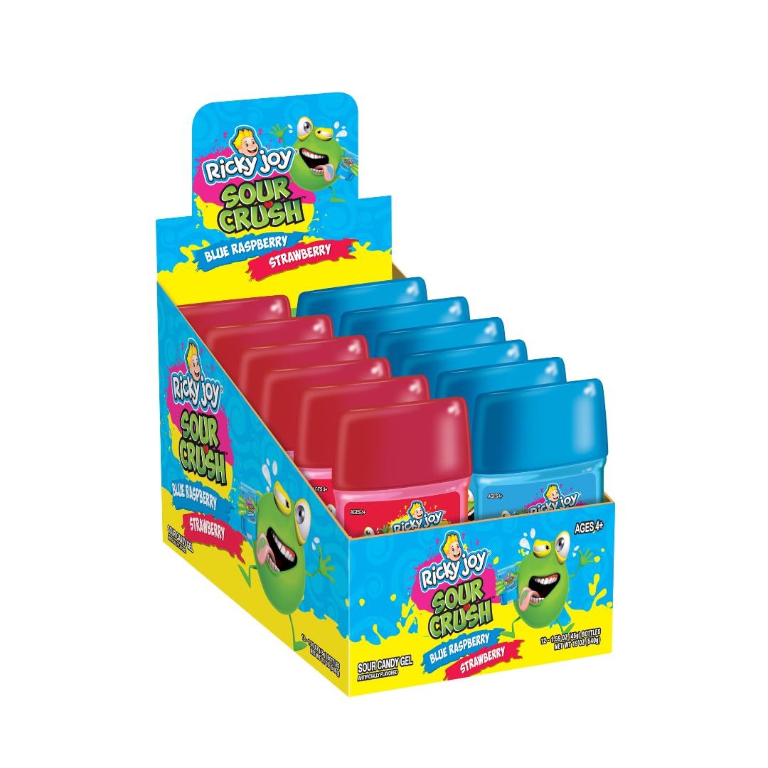 Ricky Joy® Sour Crush™ Gel Watermelon & Green Apple Flavors 12 Bottles - 1.59 OZ Each - The deodorant candy (Blue Raspberry, Strawberry)