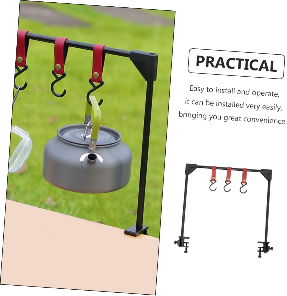 Mikikit 1set Portable Camping Storage Rack Lightweight Desktop Hanger for Outdoor Use Easy to Install Lantern Stand Black Camping Accessories for Hiking and Fishing