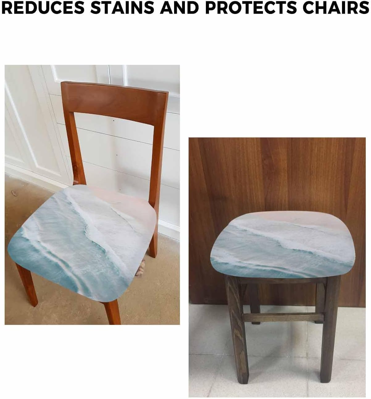 Beach Coastal Seat Covers for Dining Room Chair Set of 2, Blue Summer Ocean Stretch Cushion Cover Washable Kitchen Chair Covers, Nautical Seaside Removable Chair Slipcovers Protector