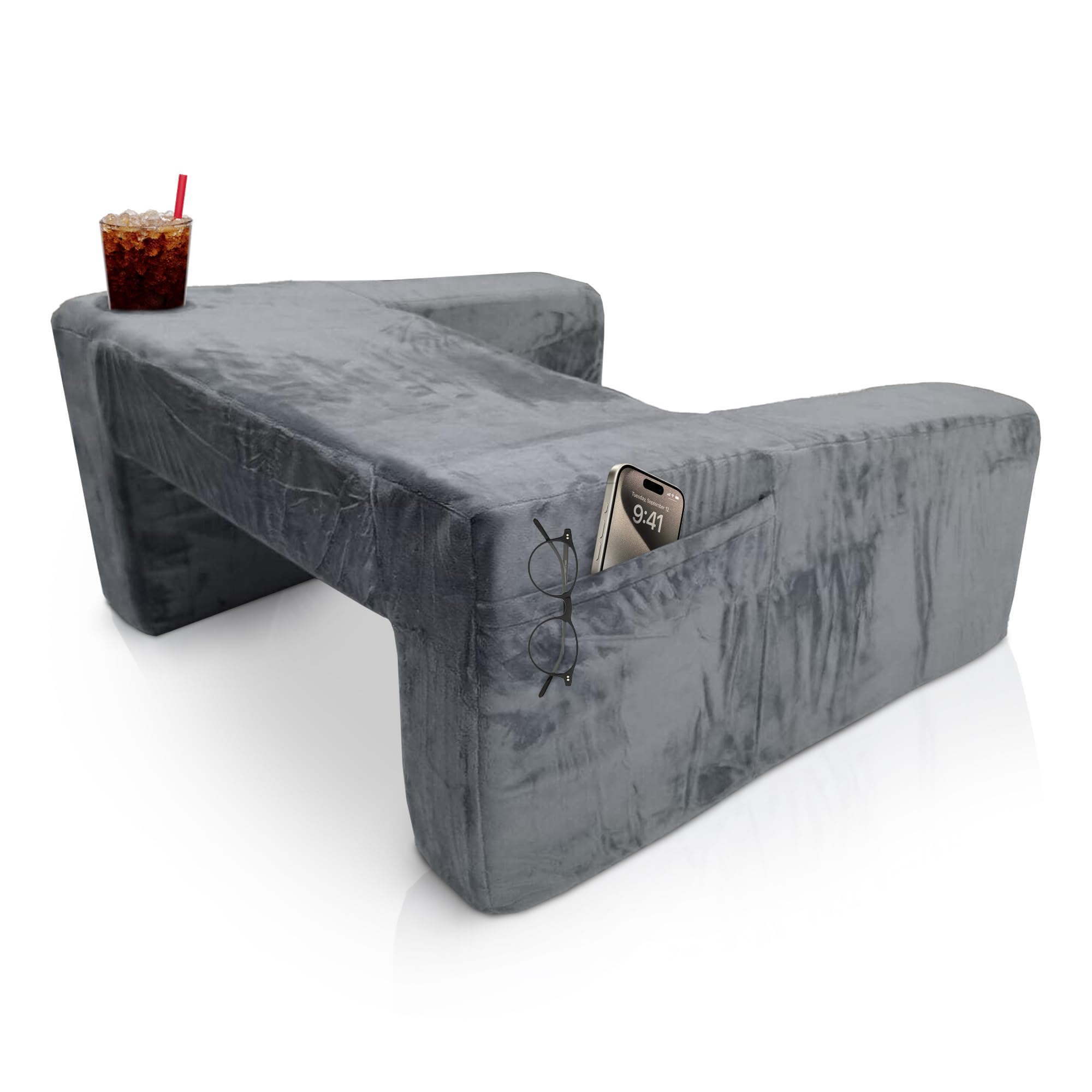 Zenith Space - Reading Pillow for Bed and Couch with Cup Holder - Bed Chair Pillow with Arms Transforming Your Reading Experience - Ideal Gaming Pillow for Lap or Perfect Bed Pillow for Sitting Up