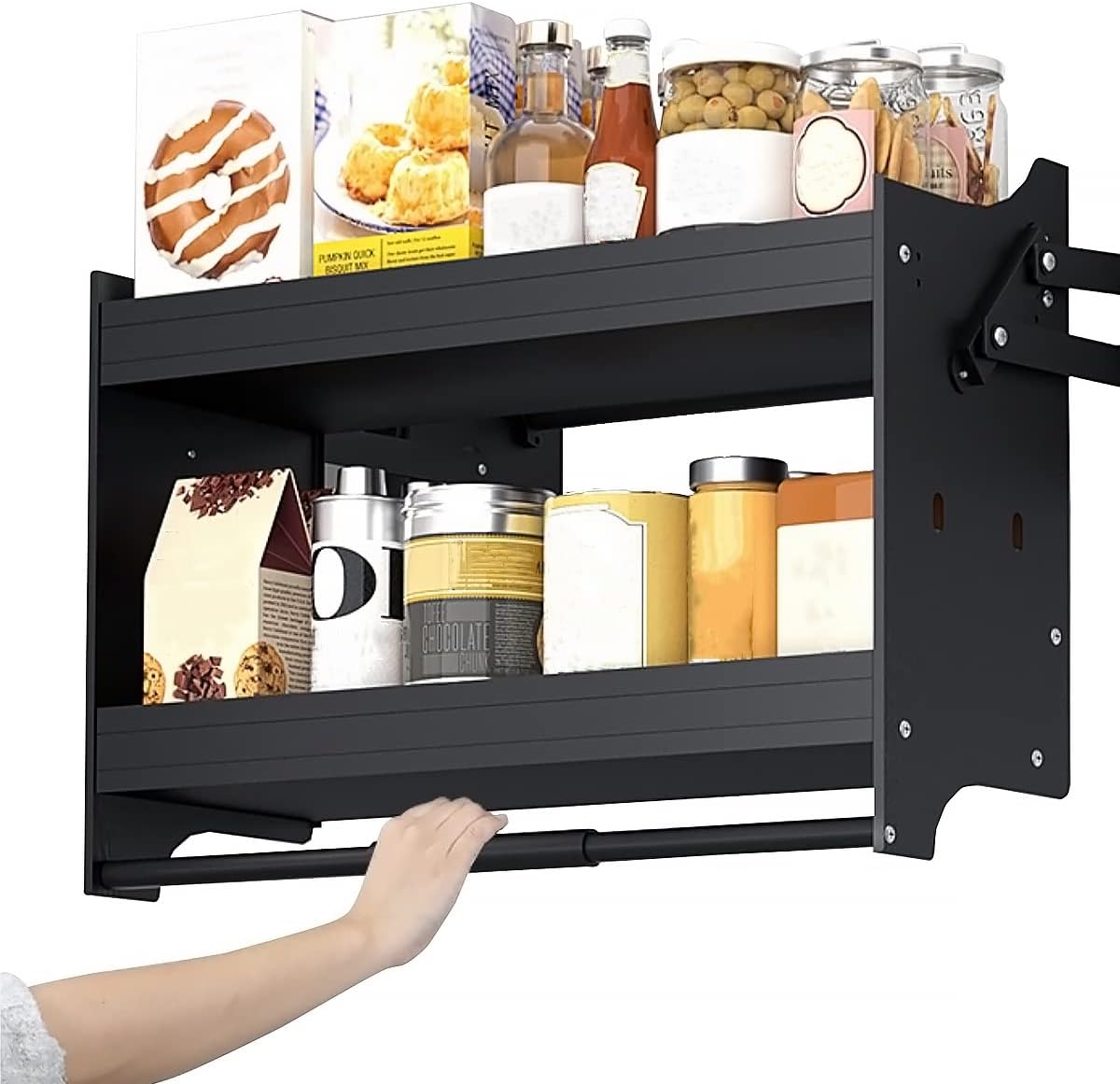 HDHR Pull Down Shelf Cabinet Organizer, Pull Out Home Cabinet Organizer For Kitchen Upper Cabinet Blind Corner Dish Rack, Black 22.2 inches