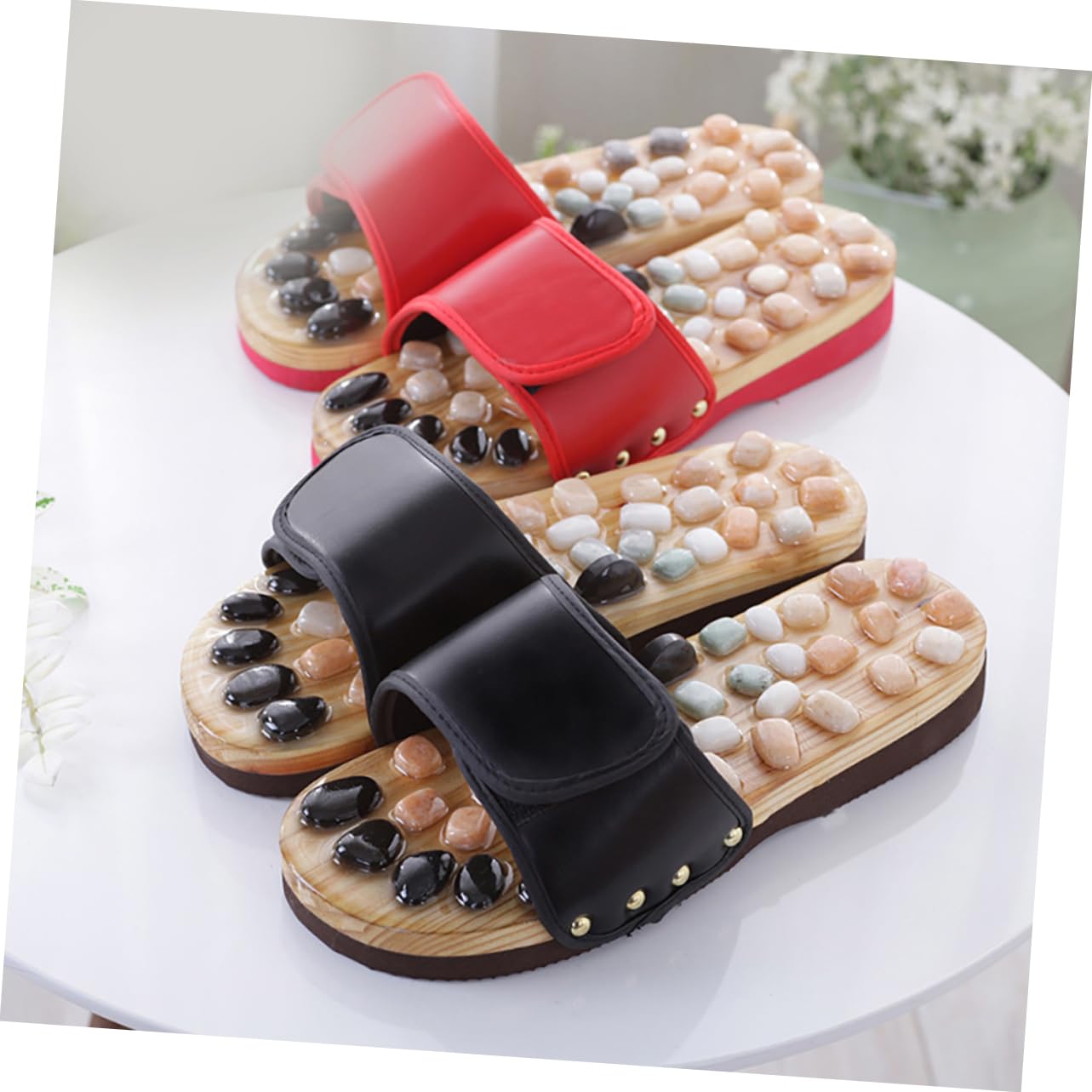 Rutschfeste Akupunktur Sandalen Fußpflege Schuhe mit Eva Material und Gewebe Unisex Fußmassage Slipper für Entspannung und Schmerzlinderung in Größe 41 Schwarz