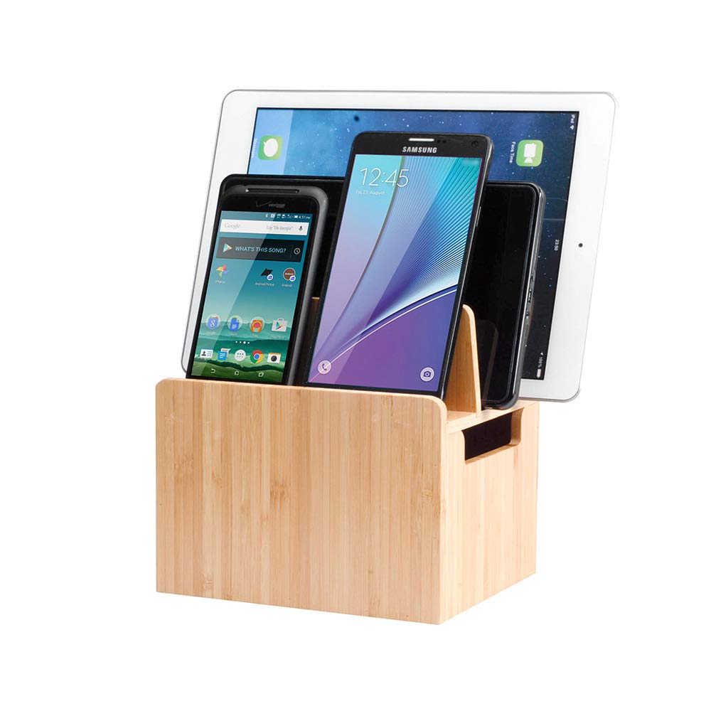 MobileVision Personal Bamboo Charging Station Stand and Multi Device  Organizer Charging Dock