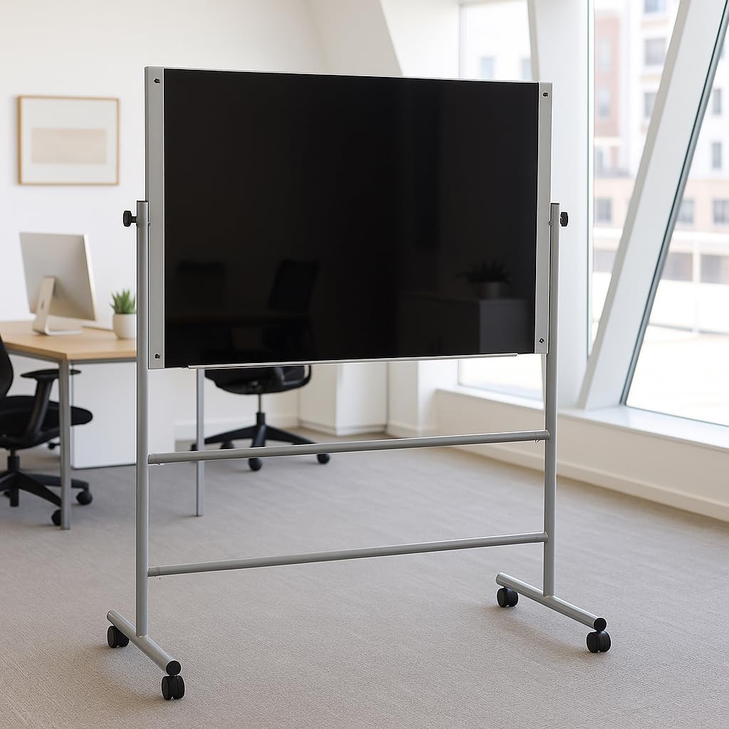 Audio-Visual Direct Glass Dry-Erase Board Mobile Stand (5' x 3.4') Stand ONLY, Does NOT Include Board
