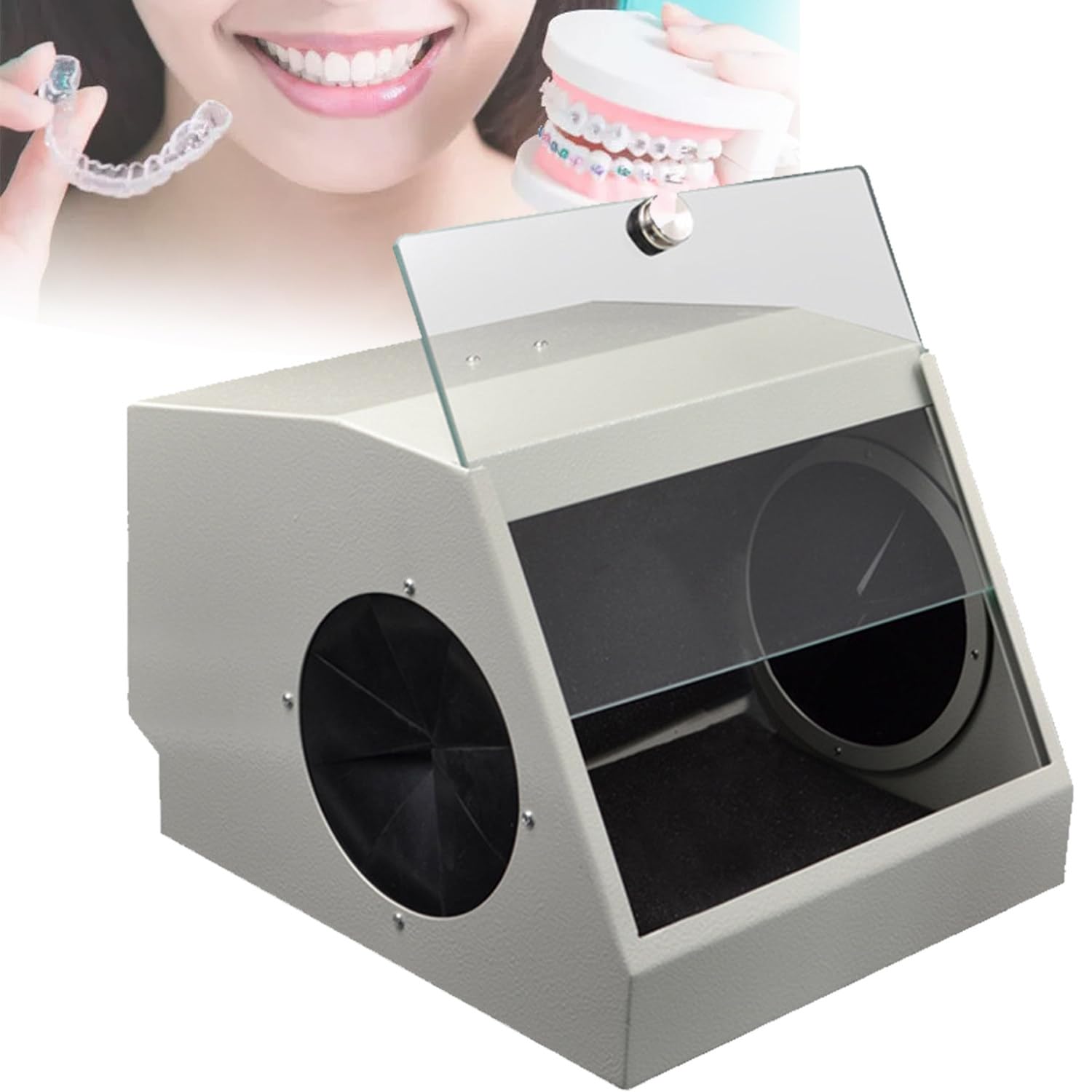 Qiang Dental Equipment Sandblaster Dust-Proof Filter Box with LED Light Sandblasting Cabinet Dust Cover Prevent Dust from Spreading, Ensure Clear Vision