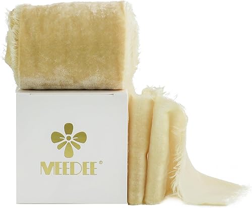 Miniatura 8 de MEEDEE Flecos beige de seda de borde crudo de 3 pulgadas para coronas, ramo de flores, fotografía, banda de vestido, baby shower, decoración de boda