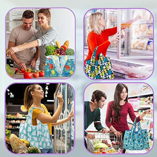6-Pack-Reusable-Grocery-Shopping-Tote-Foldable-Bags-with-Pouch-Large-Capacity-Durable-Washable-Heavy-Duty-Lightweight-Geometry-Animal-Floral-Design-also-for-Travel-Gift-Animal-Style