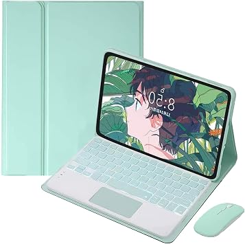 Touchpad Keyboard Case for Xiaomi Redmi Pad SE 11 Inch 2023 Tablet, Detachable Wireless Bluetooth Keyboard with 7 Colors Backlight, Ultra Slim Lightweight TPU Back Cover with Mouse, Mint Green