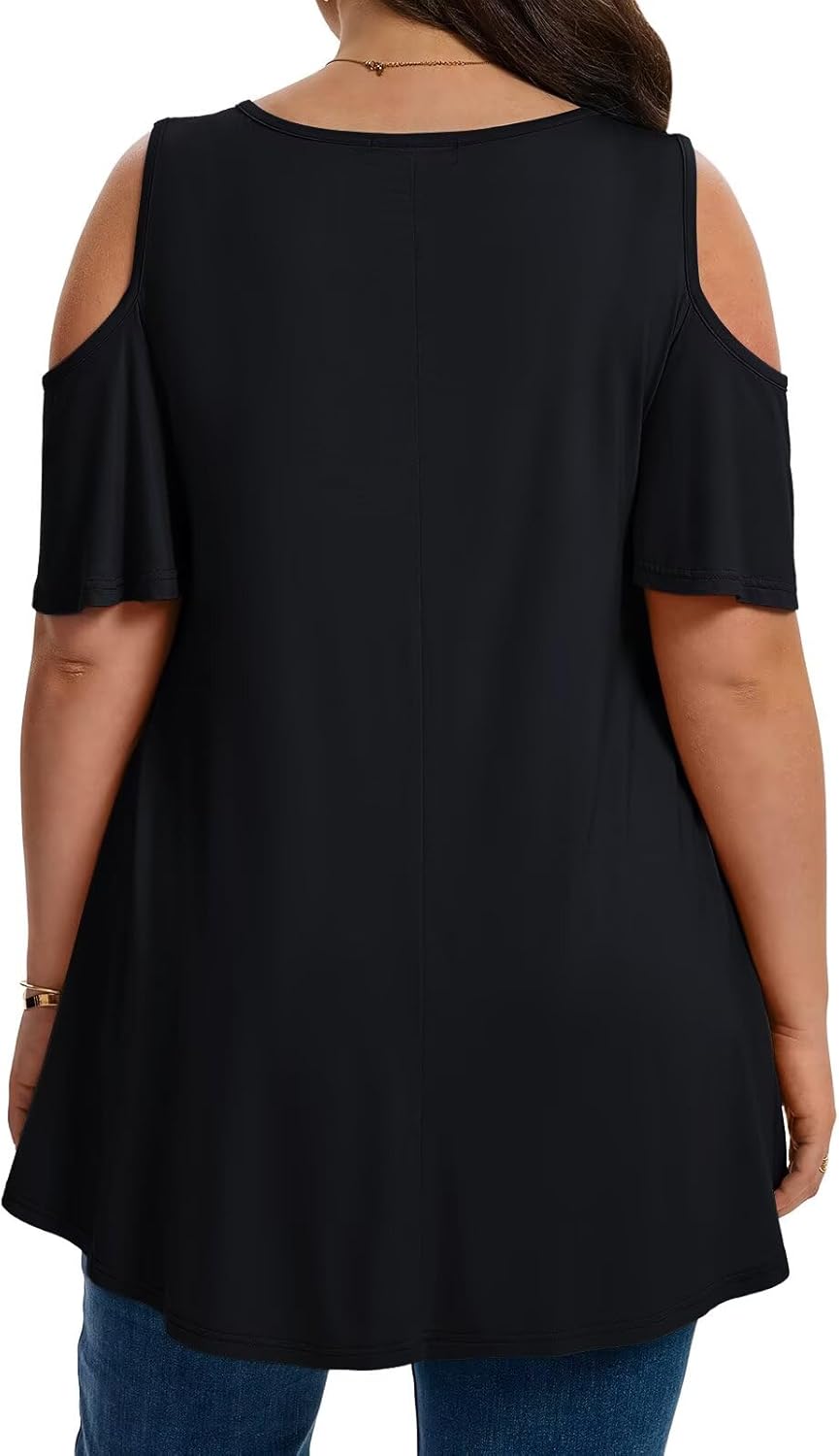 LARACE Plus Size Cold Shoulder Tops for Women Short Sleeve Tunics Shirts Loose Summer Clothes Blouses to Wear with Leggings - Image 5