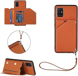 FHXD Compatible with Samsung Galaxy A51 Case with Card Holder PU Leather Flip Wallet Case Cover [Screen Protector] Card Slots and Stand Function Shockproof Cover-Brown