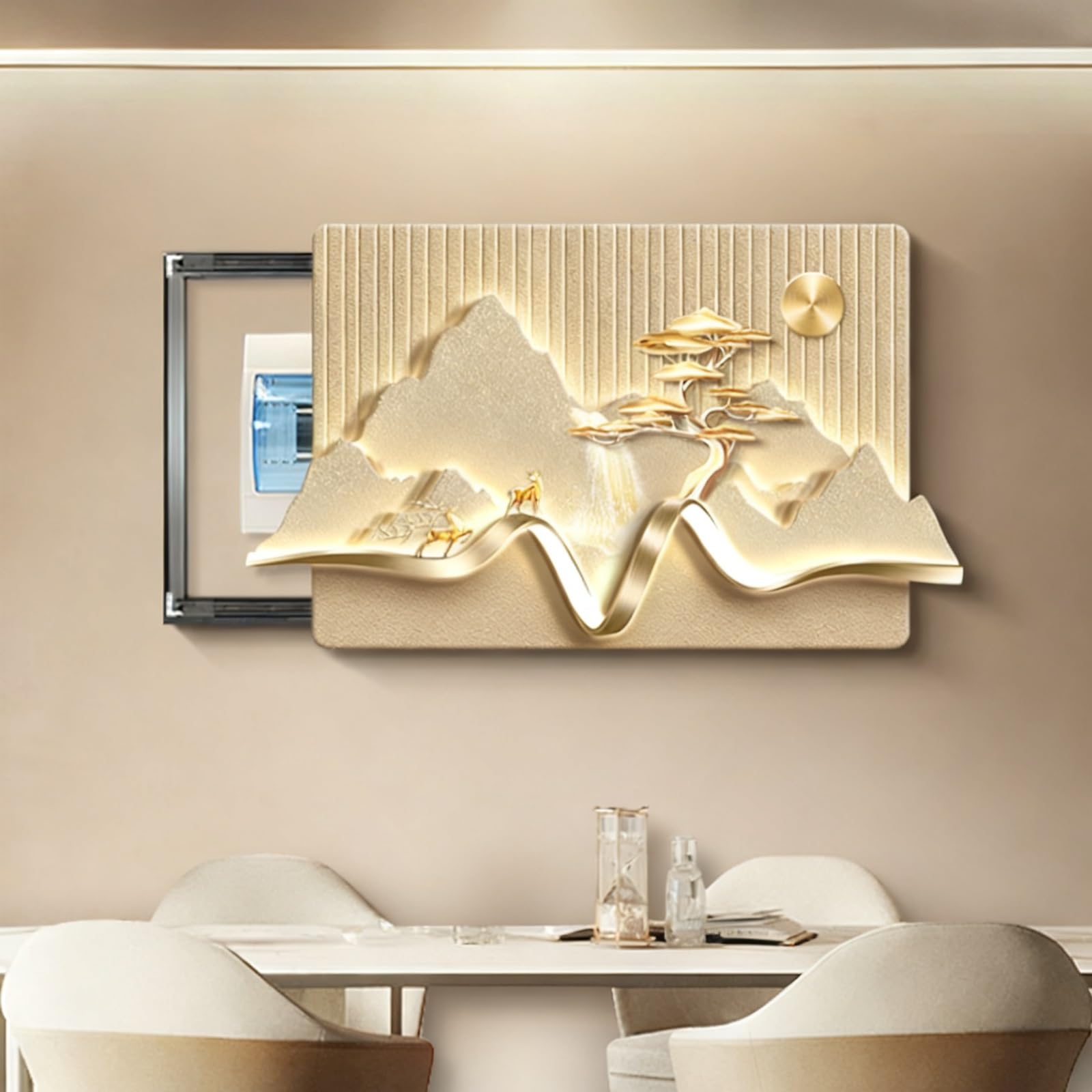 Decorative Fuse Box Covers Hide Electrical Panel Meter Breaker Wall Mounted Cover, Creative Landscape Picture Wall for Living Room Study Bedroom Decor(Black3,110 * 65cm/43.3 * 25.6in)