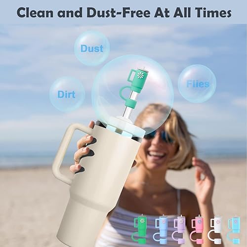 Miniatura 2 de 6 tapas de popote para copa Stanley, a prueba de polvo, reutilizables, punta de popote de silicona, para accesorios Stanley, cubierta protectora