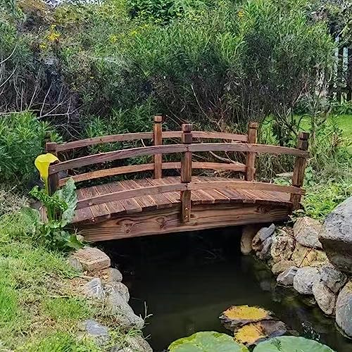 Puente del Jardín Pequeño Puente de Estanque de Jardín para Exteriores, Pasarela de Puentes de Jardín de Madera Carbonizada, Decoración Resistente del Jardín del Puente de Madera del Arroyo, para Corr