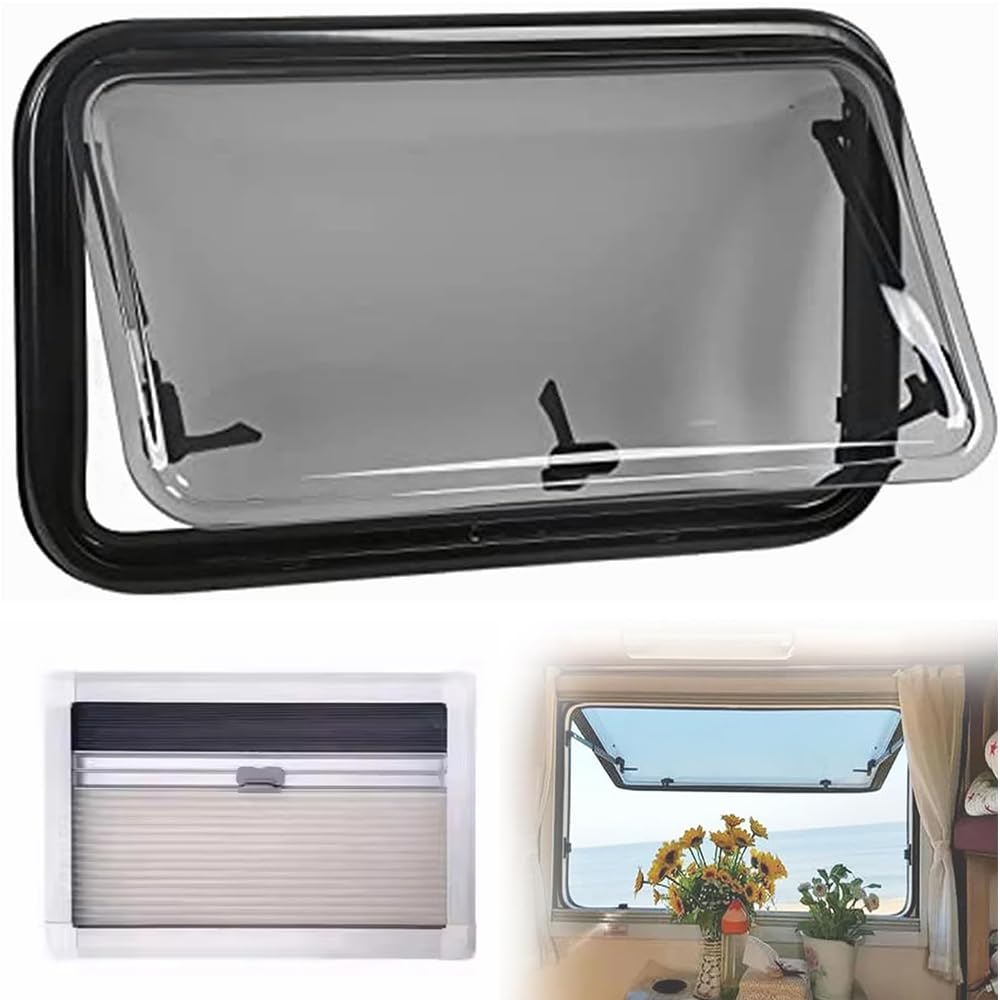 Double Glazed Push Out Ventilation Window with Sun Shades and Screens, Side Windows Replacement, for RV Cargo Camper Van Trailer Caravan,800x500mm