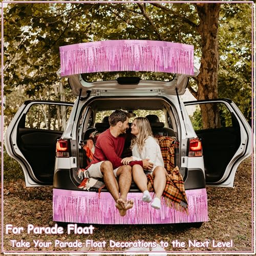 Image of 4 Pcak 39 Feet Glitter Pink Parade Float Decorations for Trailer Car, Glitter Foil Fringe Metallic Tinsel Streamers Banner Garland for Graduation Weeding Homecoming Birthday Party (Glitter-Pink)