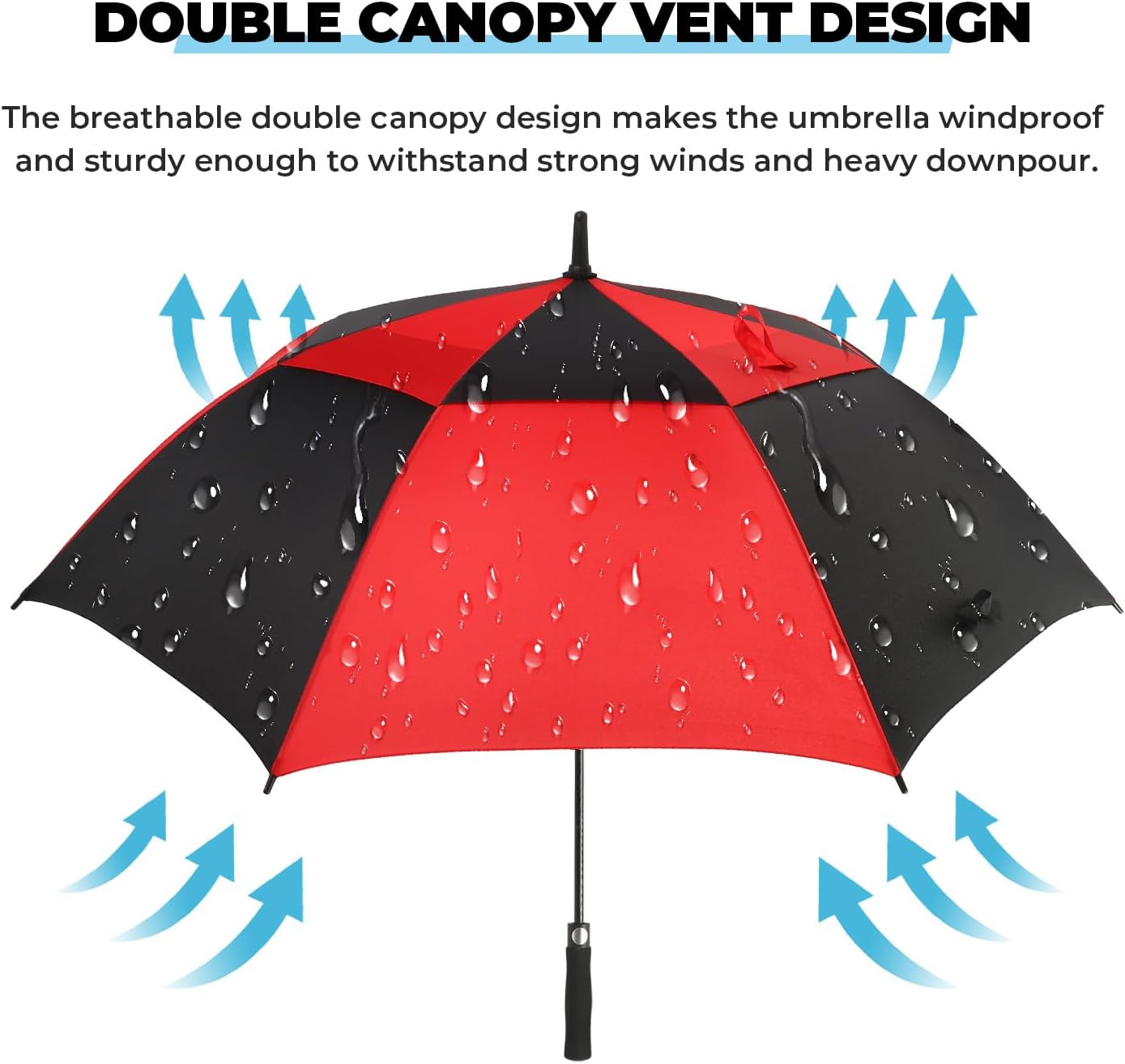 Automatic Open Golf Umbrella, 54/62/68/72 inch Extra Large Oversize Double Canopy Vented Stick Umbrellas, Windproof Waterproof Umbrella for Men And Women - Image 3