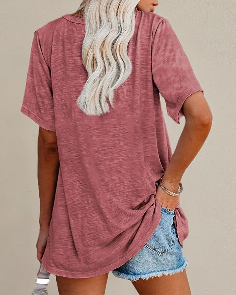 Womens Tunic T Shirts Short Sleeve Round Neck Soft Loose Shirts Summer Casual Tops with Pocket - Image 4
