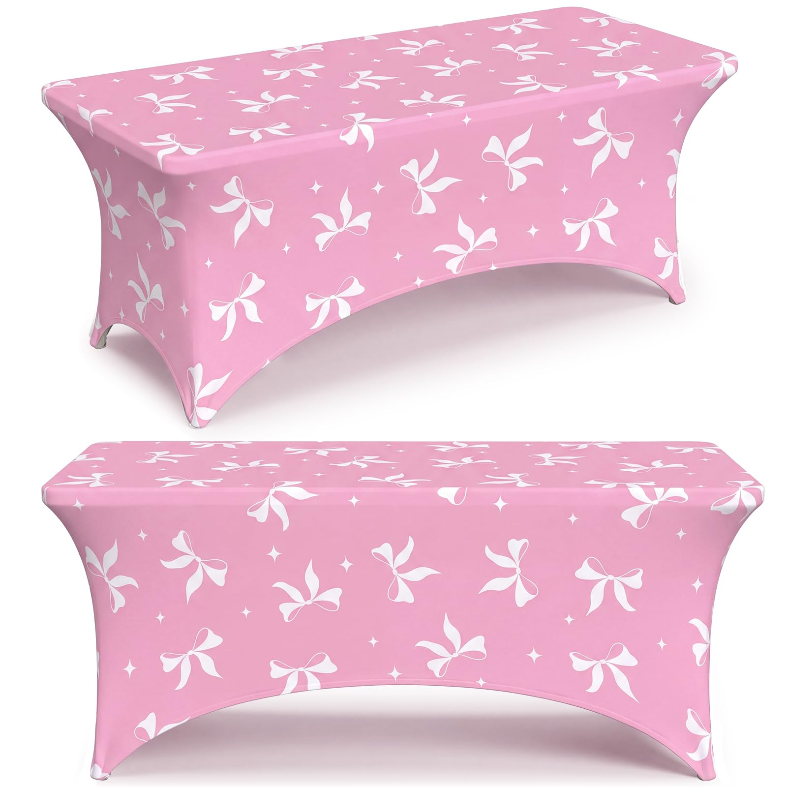 Moukeren Pink Bow Spandex Tablecloth 6ft Pink Bow Stretch Table Cover
