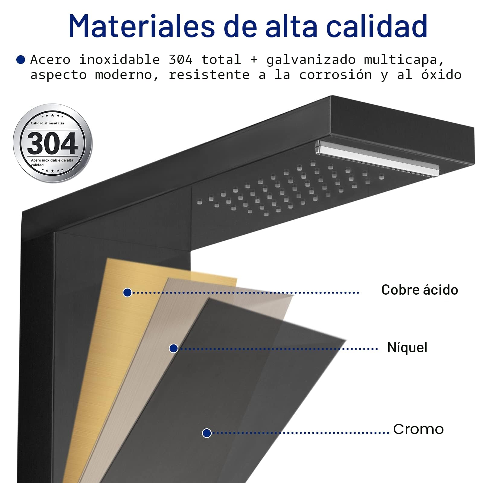 UISEBRT Columna de ducha de acero inoxidable 4 IN 1 Multifunción Panel de Ducha Panel de ducha con ducha de lluvia, ducha de masaje, ducha cascada, con alcachofa de mano (Negro mate)