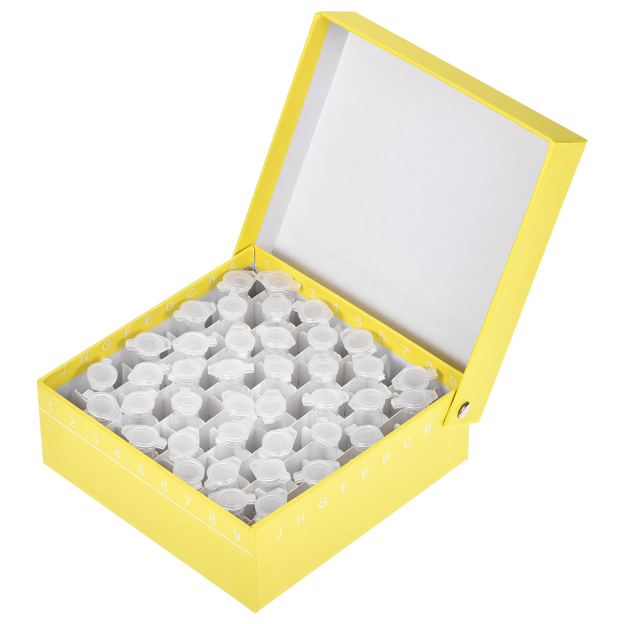 sourcing map Tubo de centrífuga Congelador Caja de almacenamiento Soporte de cartón impermeable de 81 pocillos Amarillo para tubos de microcentrífuga de 1,8 ml / 2 ml