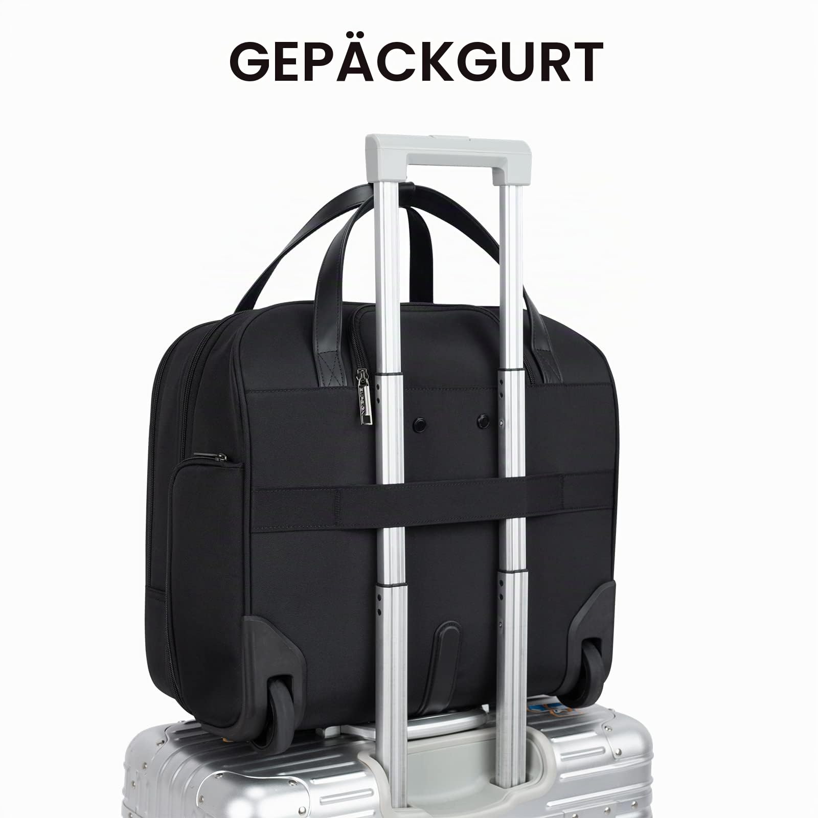 EMPSIGN Trolley Business Rolling Laptop mit Rädern, Rolling Laptoptasche für Frauen passt bis zu 15.6 Zoll Laptop Aktentasche auf Rädern, Wasserabweisende, mit RFID Taschen, schwarz