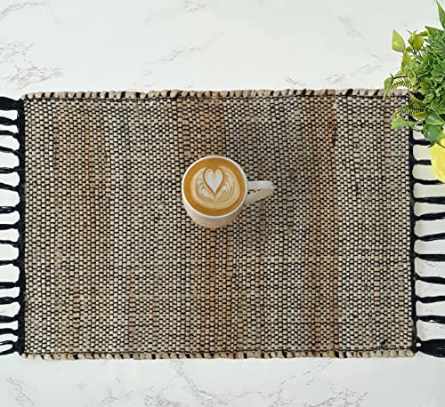 Image of The Home Talk Hand-Made Tablemat - Vintage Mats for Parties, Dining Table, Coasters - Decorative Placemats - 100% Jute Natural Fibers - Pack of 6 (13 x 19 Inches - Black)