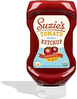 Suzie’s Organic Ketchup – 20 oz | USDA Organic, Non-GMO, Gluten-Free – Classic Tomato Ketchup with No High Fructose Corn Syrup – Family Favorite Condiment Made with Clean Ingredients