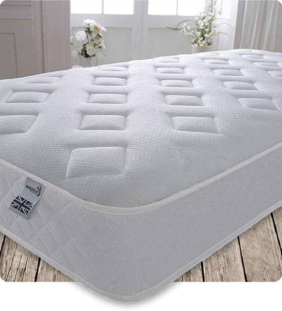 Starlight Beds  Single Mattress. 7.5 Inch Deep Sprung Single Memory Fibre Mattress with a Diamond Design Cool Touch Top Panel and White Border (3ft Single Mattress  90cm x 190cm)