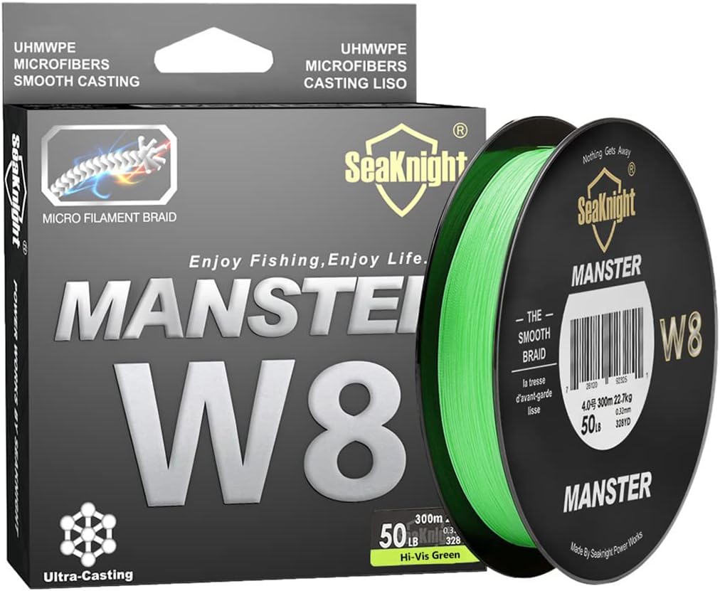 SeaKnight Manster W8 Braided Line 8 Strands Braided Fishing Line 328Yards/547Yards Super Smooth PE Braided Lines Multifilament Fishing Lines-Abrasion Resistant, Low Memory, Zero Stretch