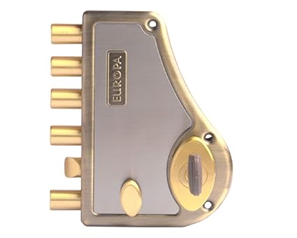 Europa Hexabolt Main Door Lock with 6 Locking Bolts H340AB Antique Brass 3TONS Load