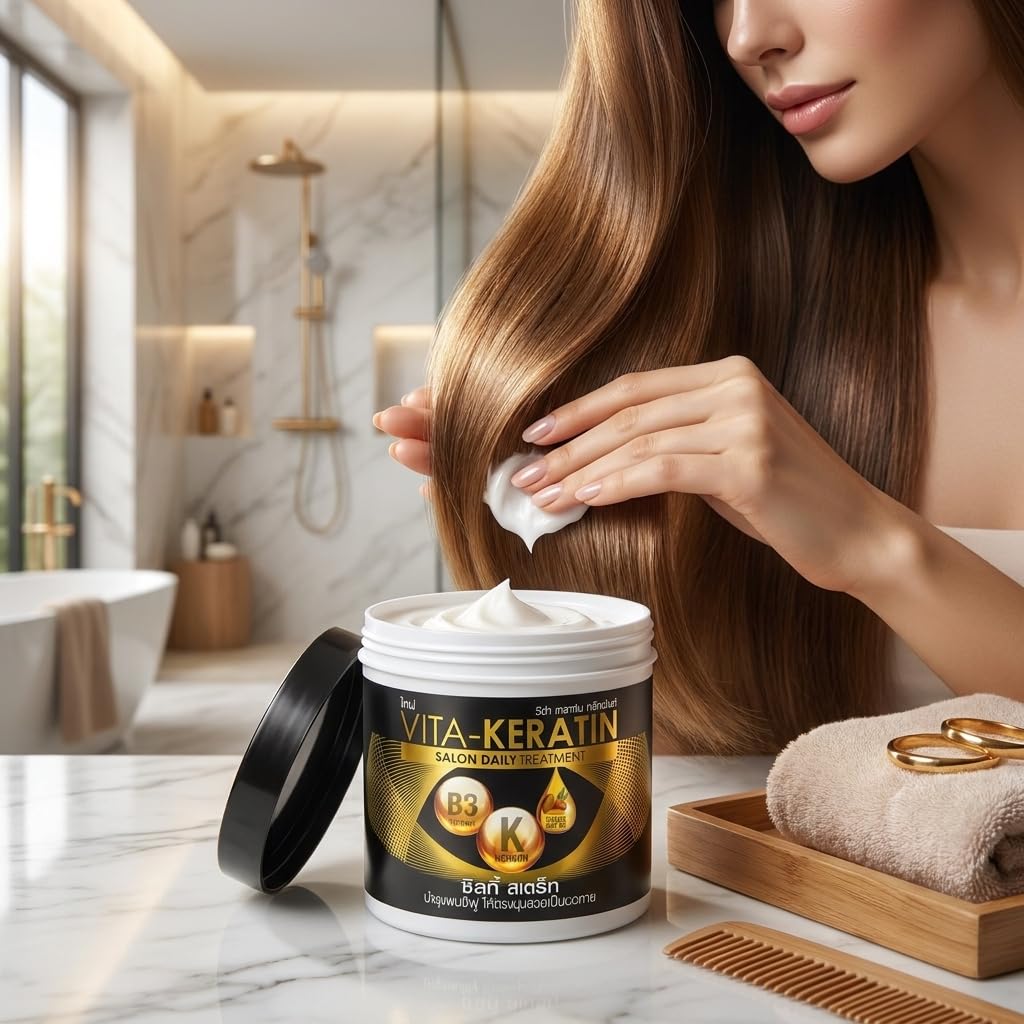 VITA-KERATIN Codzienna Kuracja do Włosów z Keratyną, Olejem z Orzechów Brazylijskich i Witaminą B3 – Pielęgnacja Wygładzająca i Nabłyszczająca – Duże Opakowanie 600 ml